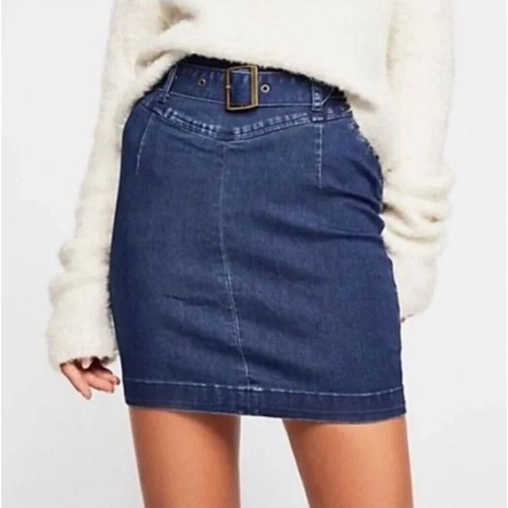 Free People Indigo Pencil Skirt with Belt